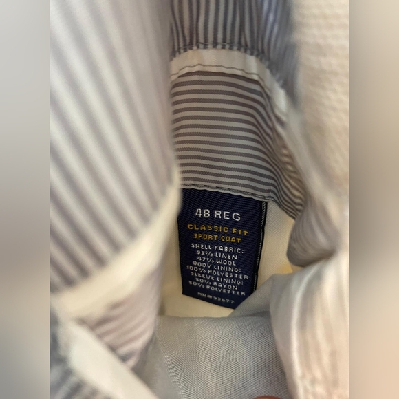 Stafford Blazer Men 48R Solid 2 Button Ivory Oatmeal Blazet Vented‎ Linen Wool - Picture 5 of 10